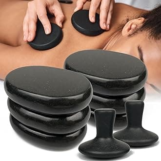 Hot Stones Massage Set - 8 Pcs Massage Stones Set Hot Rocks Oval and Mushroom Shaped Basalt Stone Kit for Home Spa Relaxing and Pain Relief