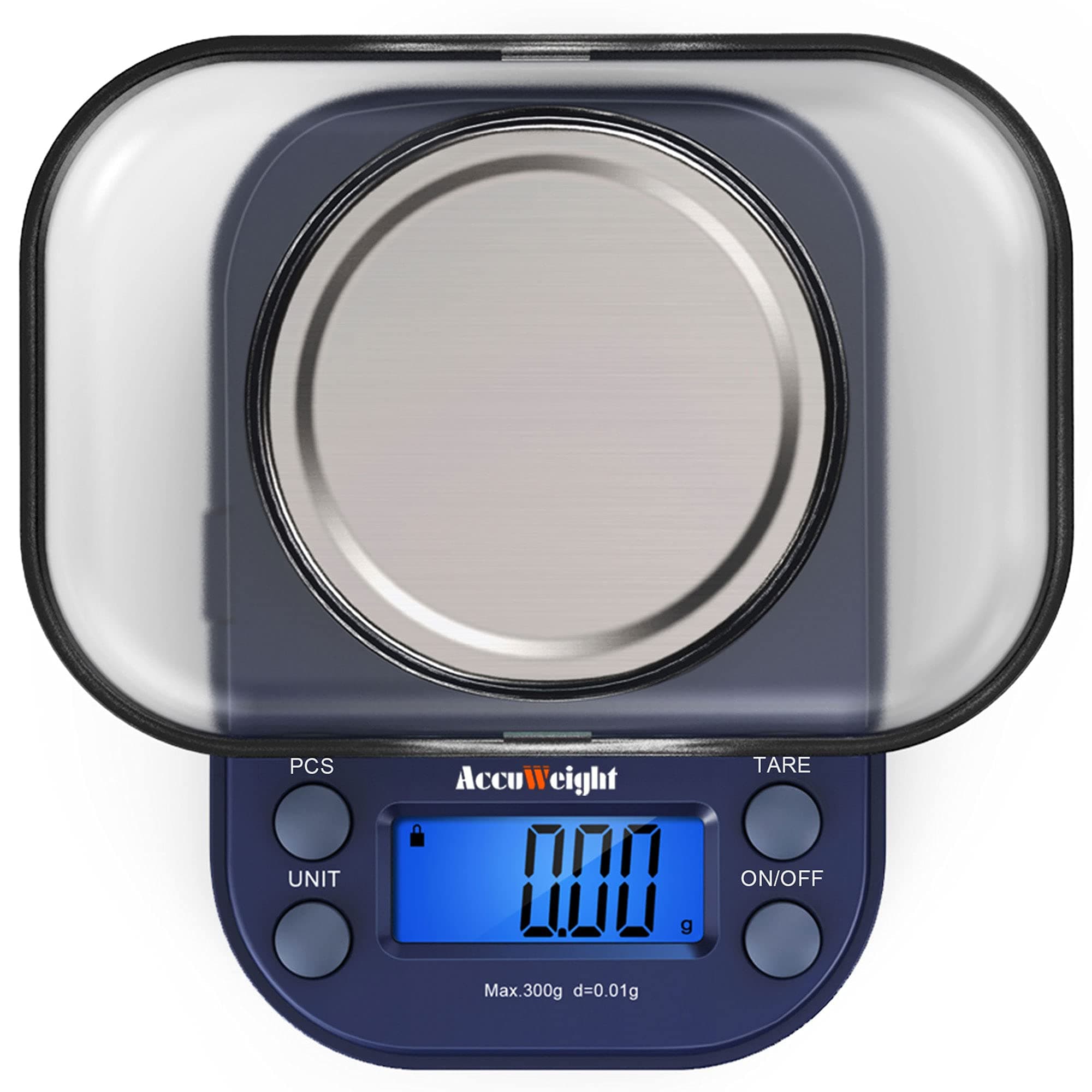 Blue 300g LCD Mini Precision Scale, Stainless Steel, 0.01g, Multifunctional, Portable, Auto Shut Off, Kitchen, Jewelry, Gold, Coins, Chemistry Lab