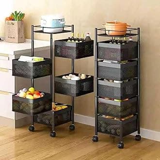 Sulfar Multi Purpose Trolley Storage Organizer And kitchen accessories items for Kitchen Storage Rack Square Design Fruits & Vegetable Onion Cutlery (Matt Black, 5 Layer Drawer)