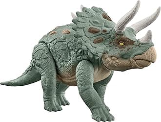 Mattel Jurassic World Gigantic Trackers Action Figure, Triceratops Dinosaur Toy with Headbutt Attack, Evolved Horn Feature & Digital Play