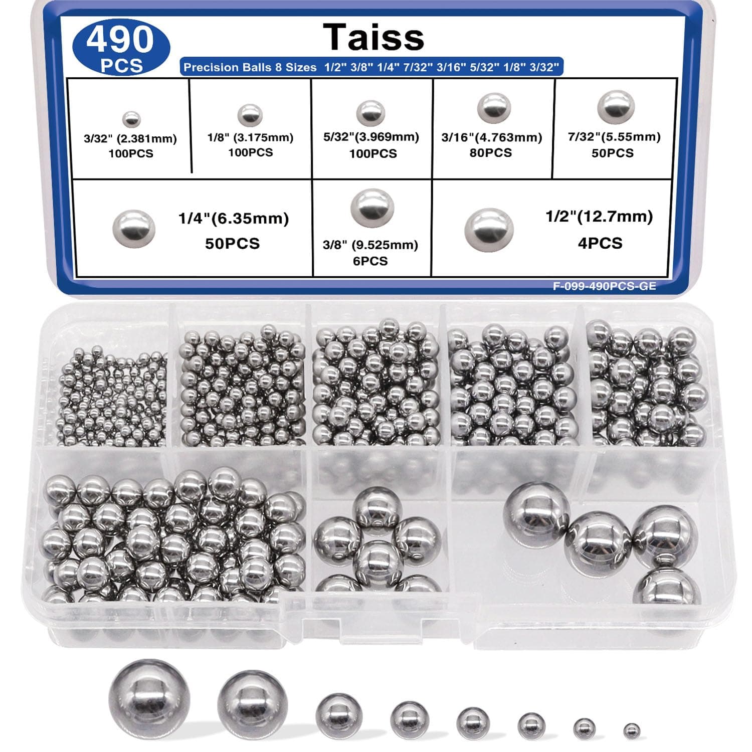 490PCS Precision Balls 8 Sizes