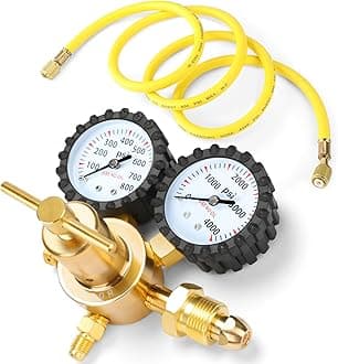 BETOOLL Nitrogen Regulator, Nitrogen Regulator HVAC with 78.7" Hose, 0-800 PSI Delivery Pressure Equipment Brass Inlet Outlet Connection Gauges