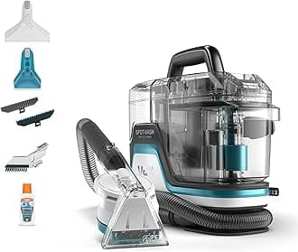SpotWash Home Pet-Design Spot Cleaner, Upholstery, Sofa, Stairs, Home, Car, Rug, Stain Cleaning Small Handheld Shampooer Machine, Solution, SpinScrub and Tools, 4.5kg, White/Blue, CDSW-MPXA