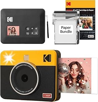 Mini Shot 3 Retro 4PASS 2-in-1 Instant Camera and Photo Printer (3x3 inches) + 68 Sheets Bundle, Yellow