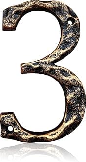 5.5 Inch House Numbers & Letters, Highly Visible Cast Iron Metal Home Address Number for Street Office Mailbox, Antique Brass (Number 3)