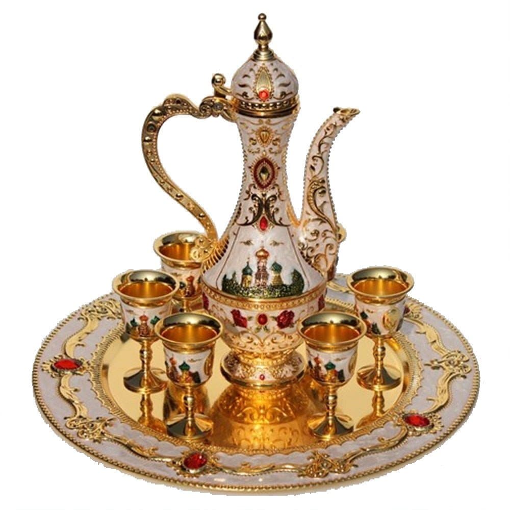 Elegant Tea Pot Sets with Prime Tea Cups Gift Set Stylish Metallic Home Decor