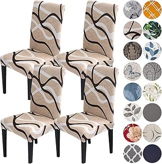 HZDHCLH Chair Covers for Dining Room Set of 4,Stretch Spandex Parsons Chair Slipcovers,Washable Anti-dust Chair Seat Covers for Kitchen,Wedding,Party (Beige, 4 Pack)