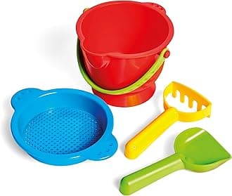 Hape Beach Basics Sand Toy Set Including Bucket Sifter, Rake, and Shovel Toys| Sand Toy Playset for Toddlers 18M+