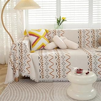 FANSU Throw for Sofa Large 1/2/3/4 Seater, Soft Beige Bohemia Throw Blanket Sofa Reversible Versatile Throw Decorative Blanket for Chair Settees Couch Sofa Bed (Classic,1 Seat(180x130cm)