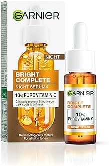 Garnier Bright Complete Night Vitamin C Serum With 10% Pure Vitamin C for Bright Skin, PM Routine Vitamin C Serum Suitable For All Skin Types, 15ml