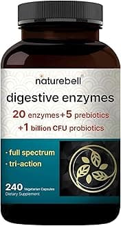 NatureBell Digestive Enzymes - 240 Capsules - Gut & Digestive Health Support Supplement* - with 20 Enzymes, 5 Prebiotics & 10-Strand Probiotic Blend