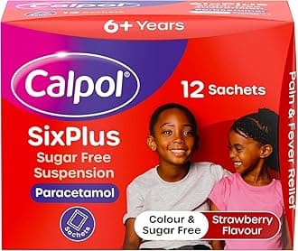 Calpol SixPlus Sugar Free Strawberry Paracetamol Sachets, Pack of 12