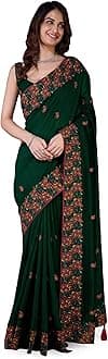 Women's Vichitra Silk Heavy Embroidred work Saree with Unstitched Blouse Piece