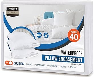 Utopia Bedding Premium 100% Waterproof Pillow Protectors with Zipper Queen Size (Set of 40), Bed Bug and Dust Mite Proof Zippered Pillow Covers, Pillow Encasement Cases, White