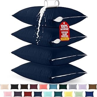Premium 100% Waterproof Pillow Protectors with Zipper King Size (Set of 4), Bed Bug and Dust Mite Proof Zippered Pillow Covers, Pillow Encasement Cases, Navy