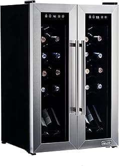 NewAir 24 Bottle Wine French Door Cooler Refrigerator | Freestanding Wine Fridge | Dual Zone, Stainless Steel, Double-Layer Tempered Glass Door, Quiet Compressor | 41F-64F Digital Temperature Control