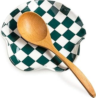 Checkered Spoon Rest for Kitchen Counter, Cooking Spoon Holder for Stove Top, Large Utensil Spatula Rest Tray, Cute Kitchen Gadgets Gift for Housewarmings Weddings
