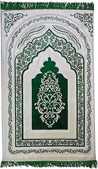 Modefa Foam Prayer Rug | Padded Cushion Janamaz Sajjada | One Inch Thick Soft Velvet Islamic Namaz Sajadah Carpet Luxury (Green)