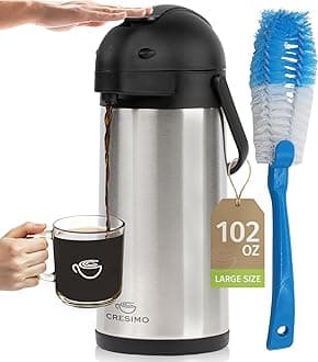 CRESIMO Coffee Carafe Airpot & Cleaning Brush - 101oz / 3L Airpot 24 Hours Hot or Cold Drink - Coffee Carafes for Keeping Hot Extra Large - Coffee Dispenser with Pump, Hot Water Dispenser -