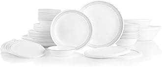 Corelle Vitrelle 78-Piece Service for 12 Dinnerware Set, Triple Layer Glass and Chip Resistant, Lightweight Round Plates and Bowls Set, Mystic Gray