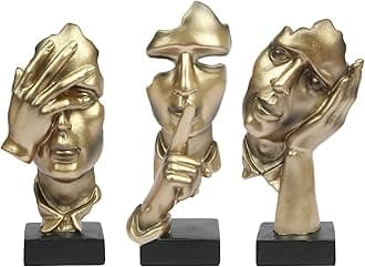 prosfalt 3 Pcs Thinker Statue, Silence is Gold Abstract Art Figurine, No Hear No See No Speak Modern Home Resin Sculptures Decorative Objects Decor for Home Office Bookshelf Desktop(Gold), A-41