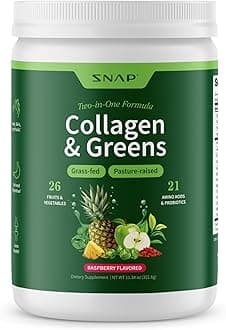 Snap Supplements Super Greens Powder with Collagen Peptides, 26 Fruits and Vegetables, Grass Fed, Non-GMO Daily Greens for Hair, Skin, Nails & Joint Support, 11.34 oz, (30 Servings, 1 Month Supply)