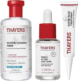 The Breakout Star: Thayers Blemish Clearing 2% Salicylic Acid Toner + Double Action 2% Salicylic Acid Acne Serum + Rapid 10% Sulfur Acne Treatment, Soothing and Non-Stripping Skin Care