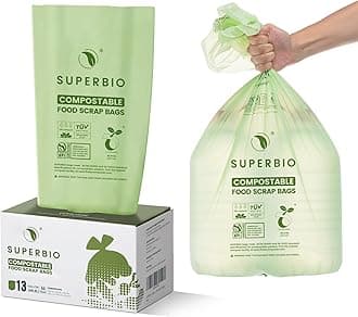 13 Gallon Compostable Kitchen Waste Bags, 50 Count, 1 Pack, Flat top Food Scrap bags, Certified by BPI and OK compost INDUSTRIAL, 49.2L, 0.87 Mil