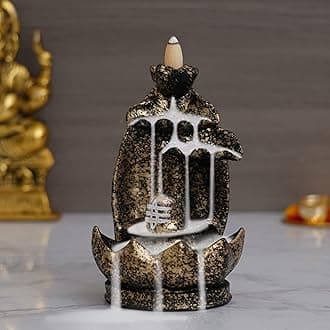 Webelkart Polyresin Shivling Backflow Smoke Incense Holder/Smoke Fountain for Home with Free10 Scented Incense Cones| Shiva Smoke Fountain | Shivling for Home Puja (Black,Gold 7 Inches)(Conical)