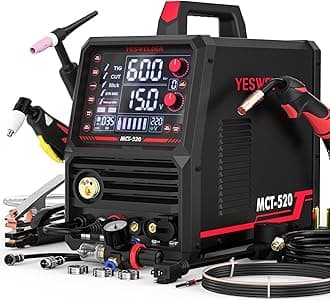 YESWELDER MCT-520 Welders Combo and Plasma Cutter, 6-In-1 MIG/Flux Core/CUT/TIG/Stick/Spool Gun Compatible, 200A MIG TIG Stick & 50A CUT, 110/220V Dual Voltage Multifunctional Welding Machine