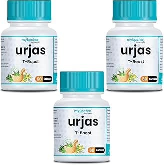 myUpchar Ayurveda Urjas T-Boost Veg 60 Capsules | Supplement for Men with Ashwagandha, Safed Musli, Gokshura & Kapikacchu | Enhance Strength, Energy, Stamina | Pack of 3
