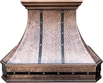 SINDA 42"W x 39"H Wall Mount Hammered Copper Range Hood, SUS304 Vent with Professional Liner and Internal Motor, Light Hammered-Antique Copper, H3STRLCW4239