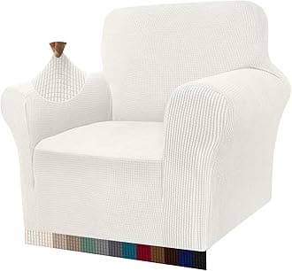 Granbest High Stretch Armchair Covers Super Soft Chair Covers for Living Room Jacquard Sofa Cover for Dogs Non Slip Chair Slipcover with Arms Furniture Protector (1 Seater, Creamy White)