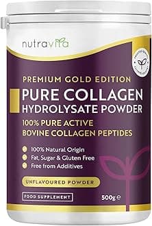 Nutravita Collagen Powder 500g - Premium Gold Standard Bovine- 50 Servings - Collagen Peptides Supplement with 8 Essential Amino Acids - Made in The UK
