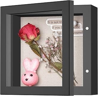 5x5 Small Shadow Box Frame with Linen Back - Sturdy Memory Display Case of Flower, Pictures, Medals and More, Black