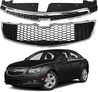 PartsFlow 2PCS Front Bumper Grille Upper And Lower Grill Black With Chrome For 2011 2012 2013 2014 Chevrolet Chevy Cruze