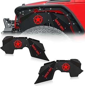 Front Inner Fender Liners Compatible with 2007-2018 Jeep Wrangler JK & JKU Unlimited 2/4 Doors, Bolt-on Style Mud Guards Cover Steel Wheel Well Fenders Flares (2 Pcs, 1941 & Red Star Style)