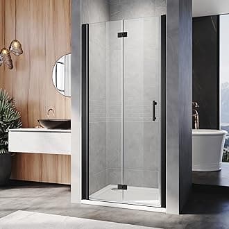 ELEGANT 760mm Black Bifold Shower Enclosure Frameless Bathroom Shower Doors 6mm Safety Bi-Fold Glass, Wetroom Shower Cubicles Reversible Folding Shower Door