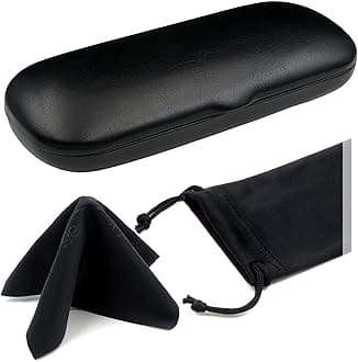 Hard Eyeglass Case & Reading Glasses Case with Microfiber Cleaning Cloth | Protects Small Sized Frames| Classic Smooth Black Finish | S5 Black