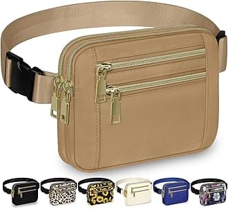 Capolo Fanny Packs for Women Fashion Waist Packs Bag with Adjustable Strap and 4 Zipper Pockets Waterproof Everywhere Crossbody Belt Bag for Workout Running Travelling(Khaki)