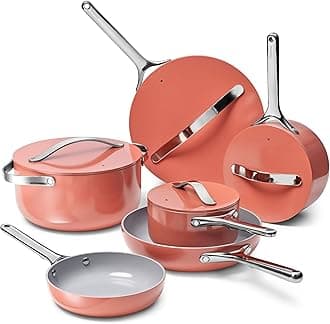 Caraway Deluxe Nonstick Ceramic Cookware Set (16 Piece) Pots, Frying Pans, Lids and Kitchen Storage - PFAS & PFOA Free - Oven Safe Ceramic Pan Set & Compatible with All Stovetops - Perracotta