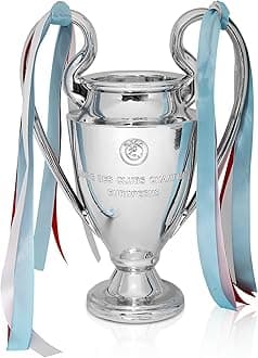 Champions Trophy, Soccer Sports League Cup, Championship Trophy Resin Replica, Electroplating Process, Silver with Colorful Ribbons for Office Decoration Birthday Gifts, 12.6 Inch