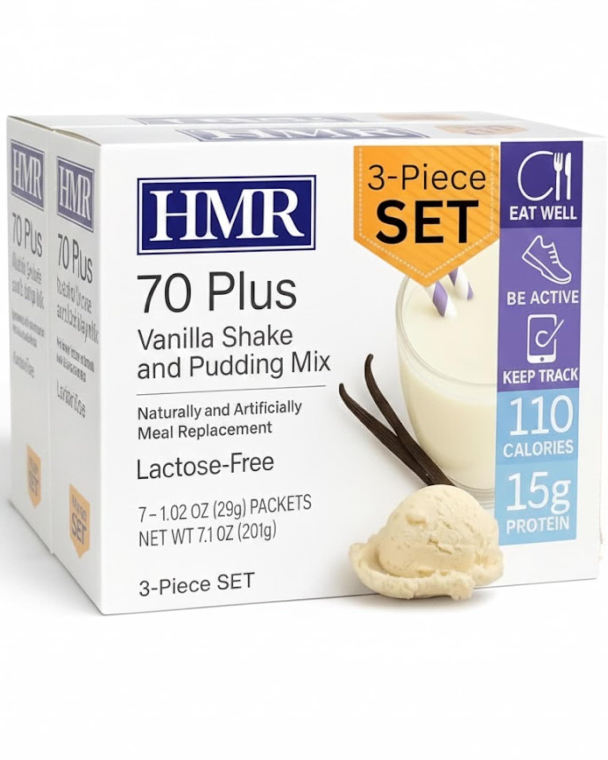 HMR 70 Plus Chocolate Shake & Pudding Mix | Meal Replacement Powder | Lactose-Free | 15g Protein | Easy to Make | Low Calorie (7.35 Ounce (Pack of 3), Vanilla)