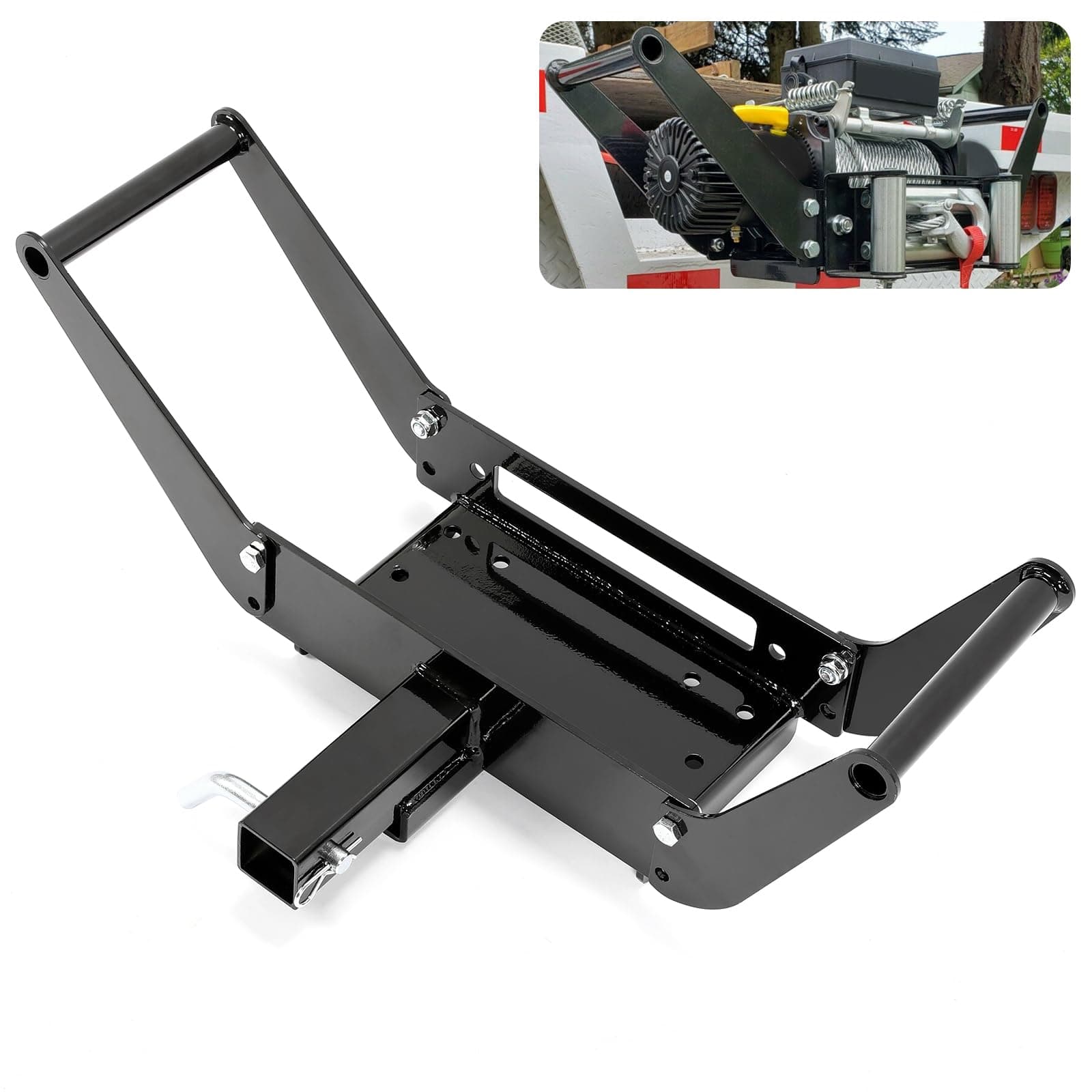 10" x 4 1/2" Cradle Winch Mounting Plate Winch Mount Recovery Winches Bumper 2'' Hitch Receiver 8000-13000 Lb Capacity Foldable