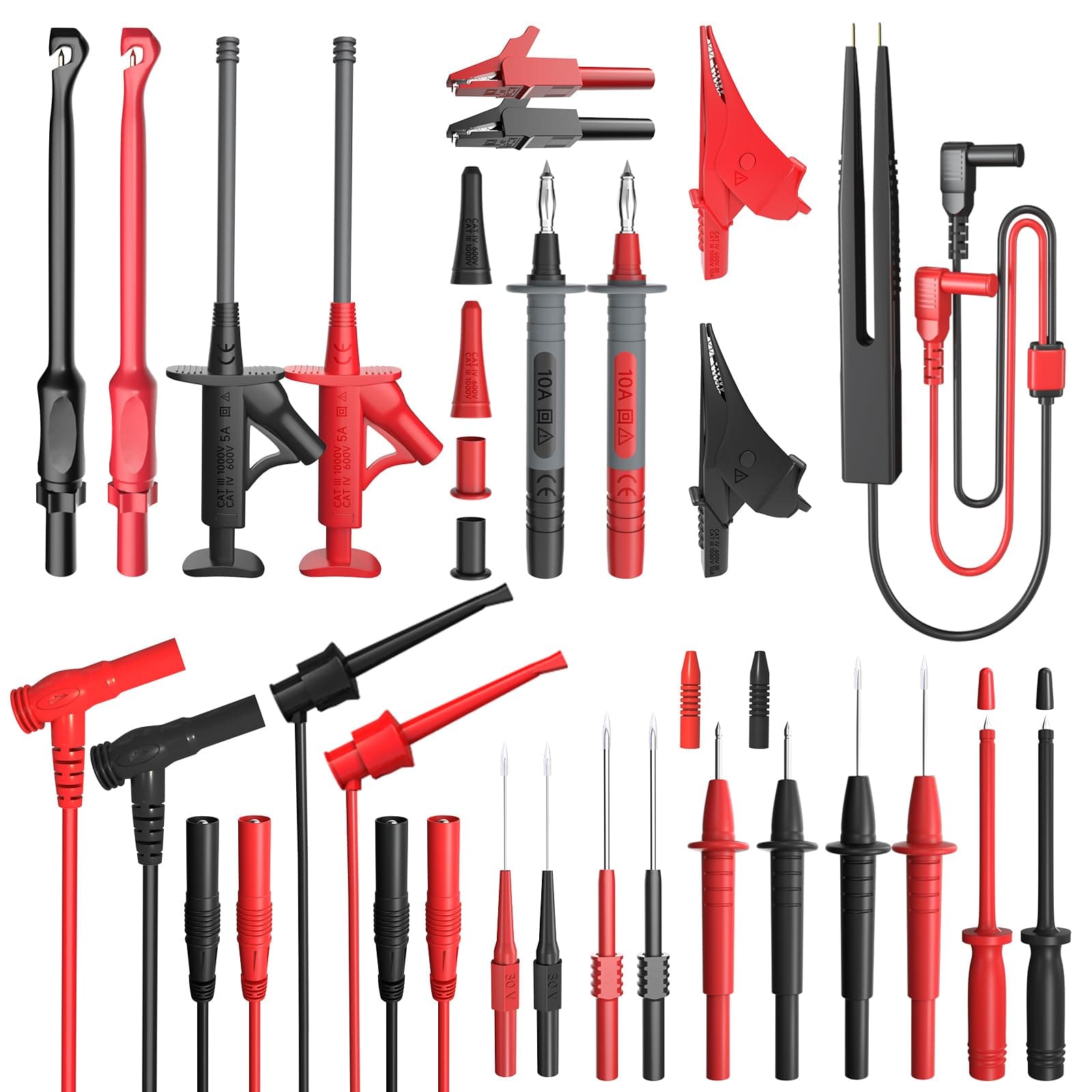 25PCS Silicone Multimeter Test Leads Kit with Replaceable Wire Piercing Probes Set, Alligator Clips, Test Hook Clips, Testing Tweezer for Digital Electrical Multimeter Testing