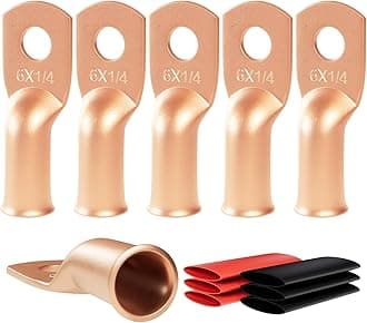 6pcs 6 Awg - 1/4" (M6) Sanuke Wire Lugs Ring Terminal Connectors Ends Heavy Duty for Battery Cable Lug Wire Electrical Eyelets with 3:1 Dual Wall Adhesive Heat Shrink