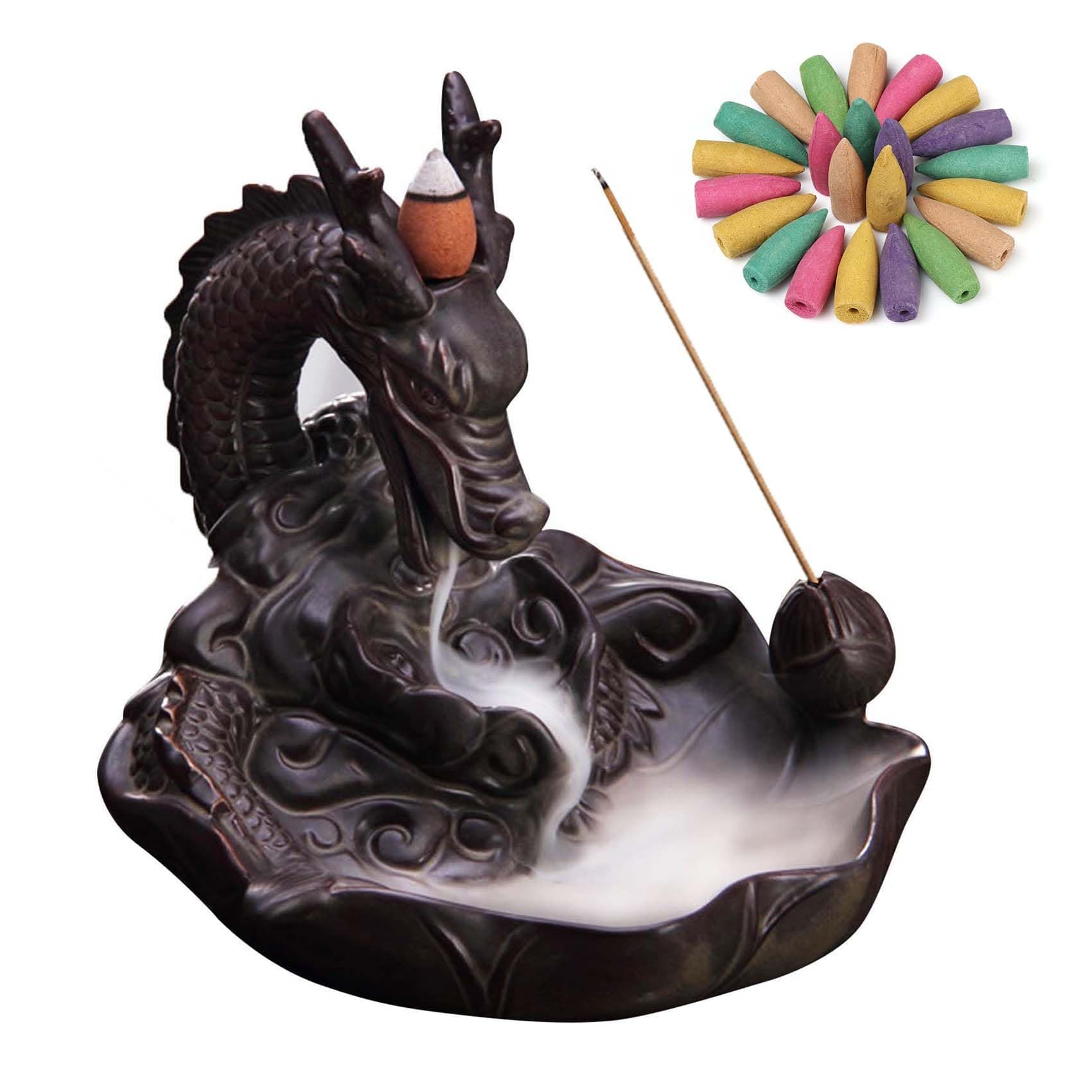 Dragon Backflow Incense Burner, Holder With 20PCs Backflow Incense Cones in Exquisite Present Box