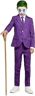Offstream Kids The Joker Outfit - Halloween, Batman Villains Outfit for Boys - Including Blazer, Pants and Tie - Purple