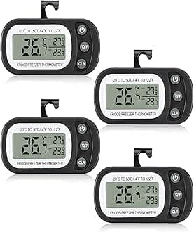 - Frienda 12 Pcs Black Digital Fridge Thermometer Waterproof Refrigerator and Freezer Max/min Record Function LCD Screen Refrigerator Thermometer with Hook and Magnetic Back for Home (Button)