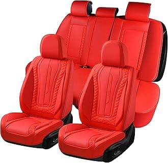 Coverado Car Seat Covers Full Set, Front Seat Cover and Back Seat Covers for Cars, Faux Leather Waterproof Seat Covers, Car Seat Protectors, Automotive Seat Covers Universal for Most Vehicles Red